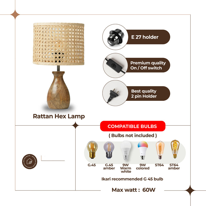 SoftLit Rattan Mango Wood Table Lamp - Beige,Brown media 7