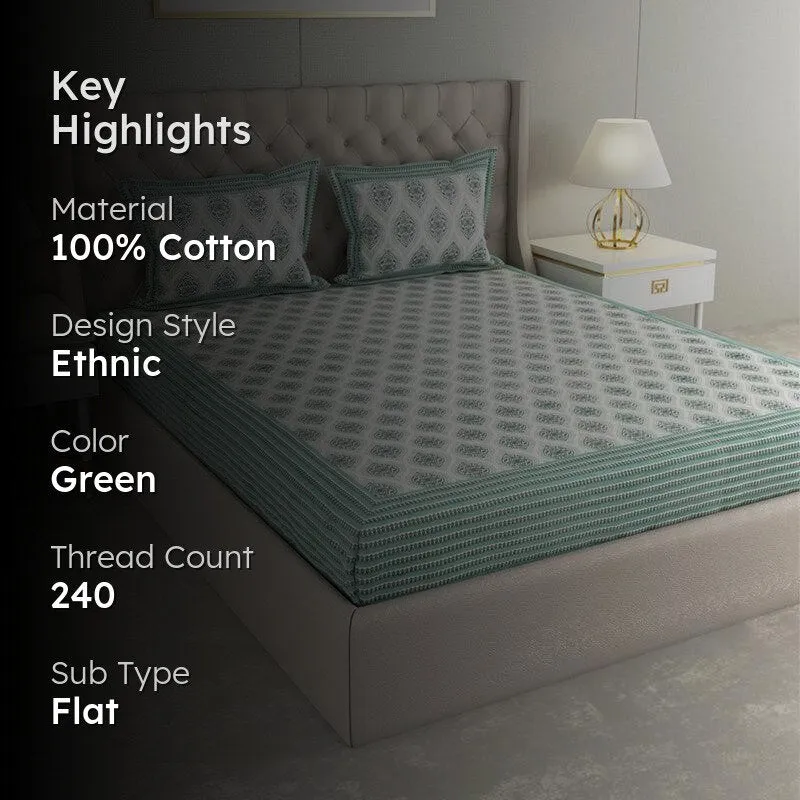 Hriti Printed Cotton Bedsheet (Green) - 240 TC media 2