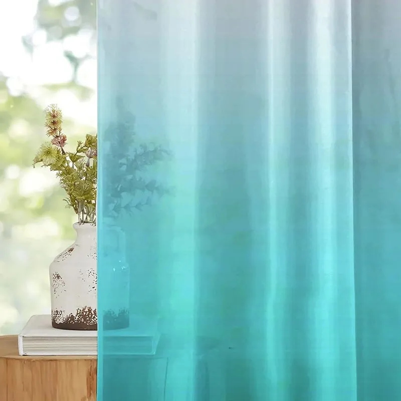 Ombrina Linen Texture Sheer Curtain (Light Blue) - Set Of Two media 4