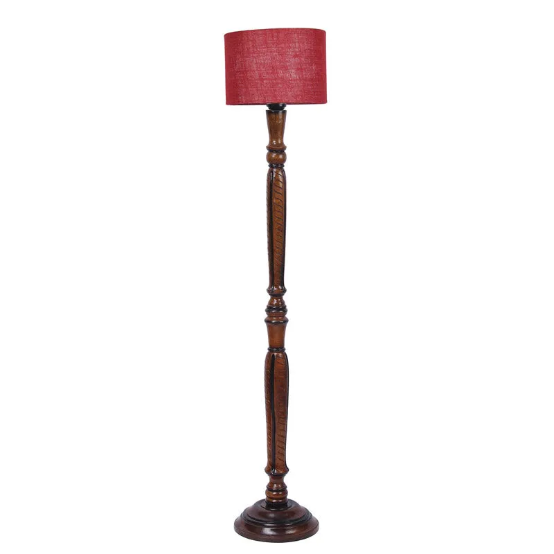 Biya Vintage Wooden Floor Lamp With Jute Shade - Maroon media 4
