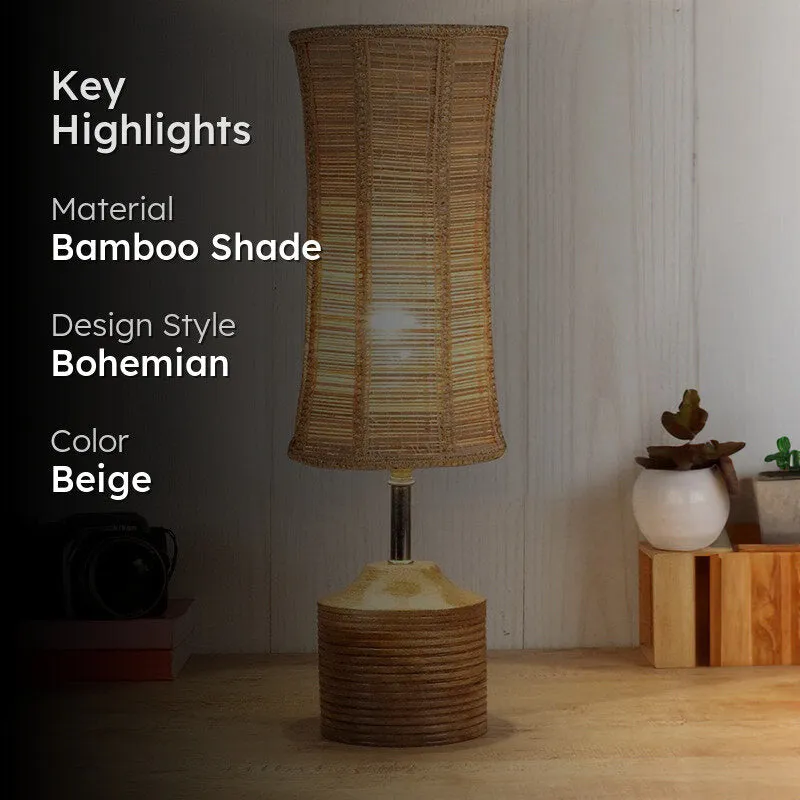 Rustic Bamboo Shade Table Lamp - Beige media 2