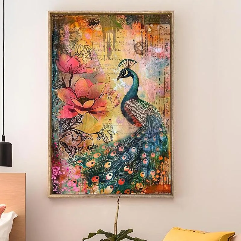 Peacock & Petals Canvas Traditional Wall Art With Frame media 3