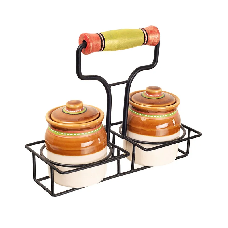 Dharani Ceramic Jar Set With Metal Tray - Three Piece Set media 3
