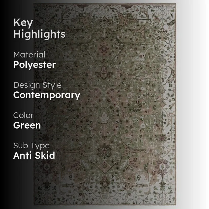 Ruba Ethnic Polyester Carpet - Olive Green media 2