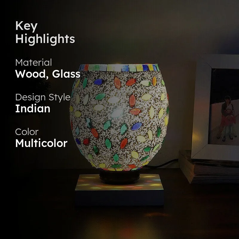 Shinexa Mosaic Glass Table Lamp With Wooden Base - Multicolor media 2