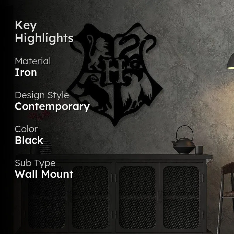Black Hogwarts Houses wall accent styled on a textured grey wall