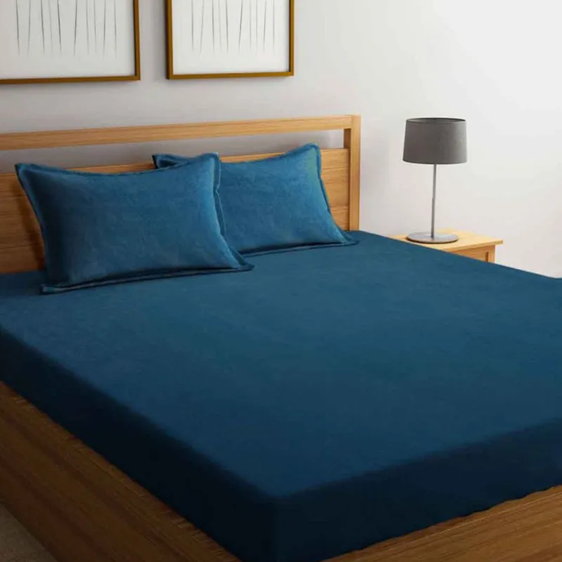 Gentle Rest Fleece Bedsheet (Teal) - 300 GSM media 1