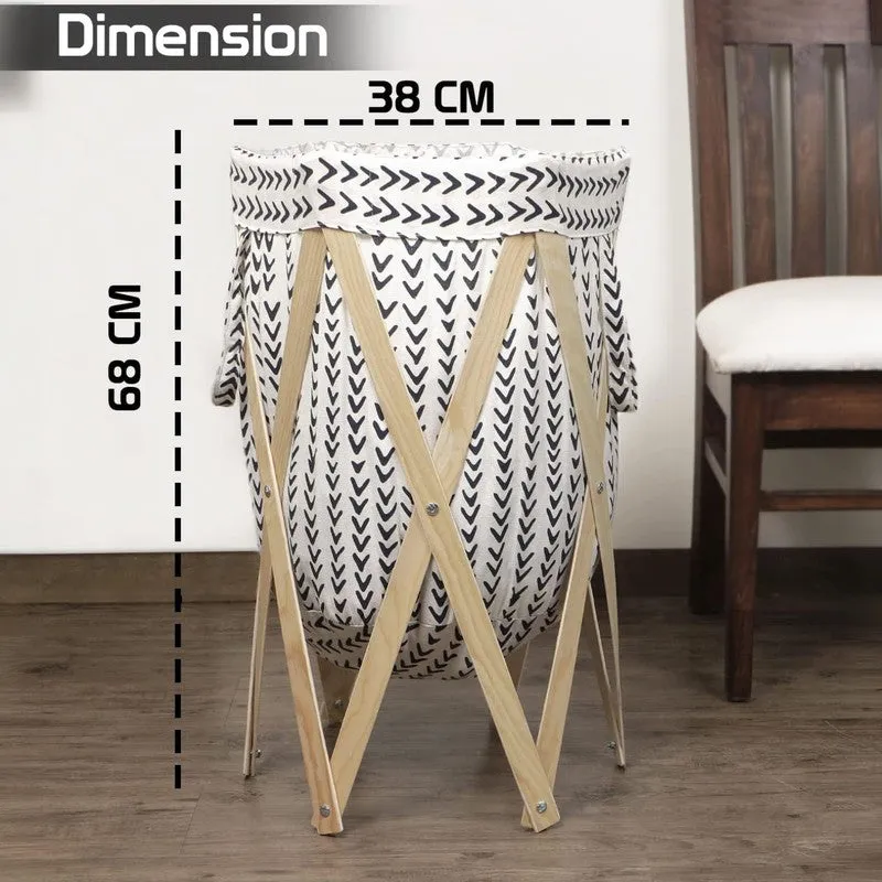 Wash Aura (Cotton,Wood) Laundry Basket - White media 8