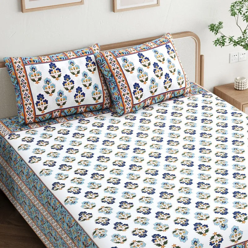 Shringar Cotton Bedsheet (Blue,White) - 180 GSM media 4