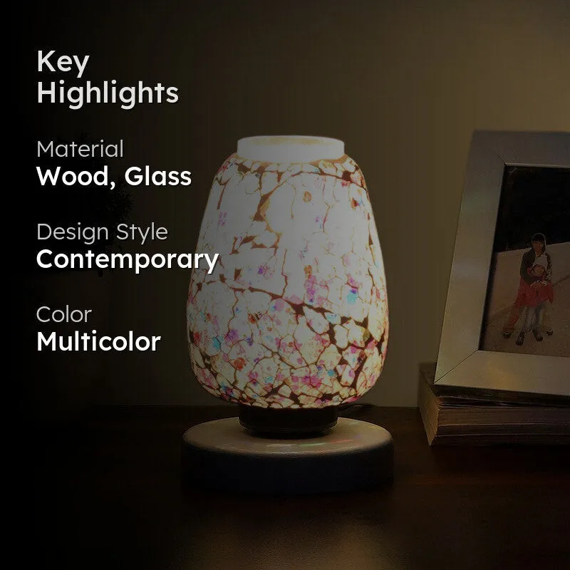 Crystalora Glass Table Lamp With Wooden Base - Multicolor media 2