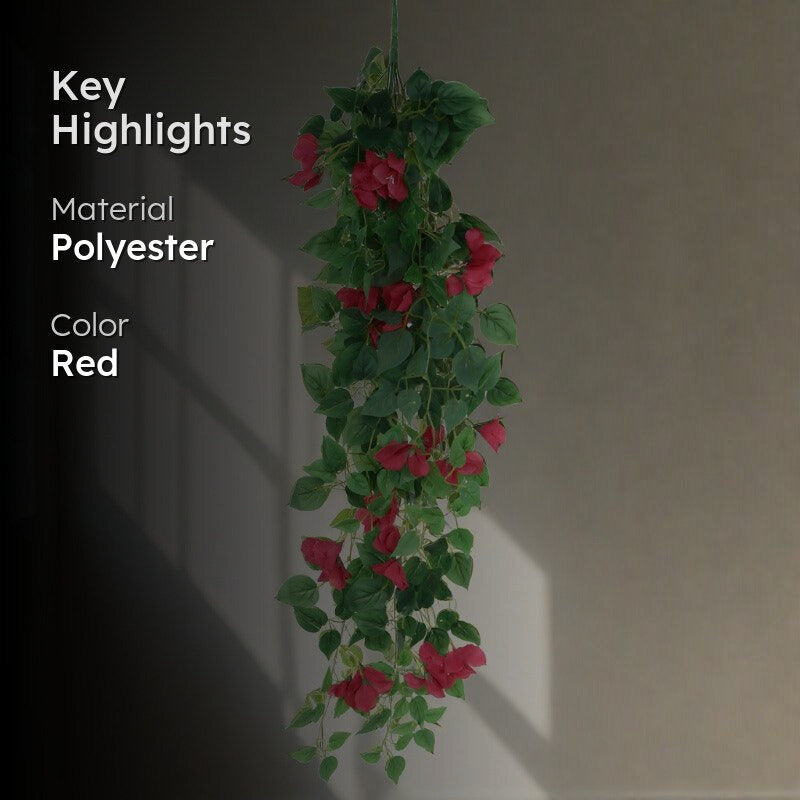 Faux Bougainville Vine Hanging Plant - Red media 2