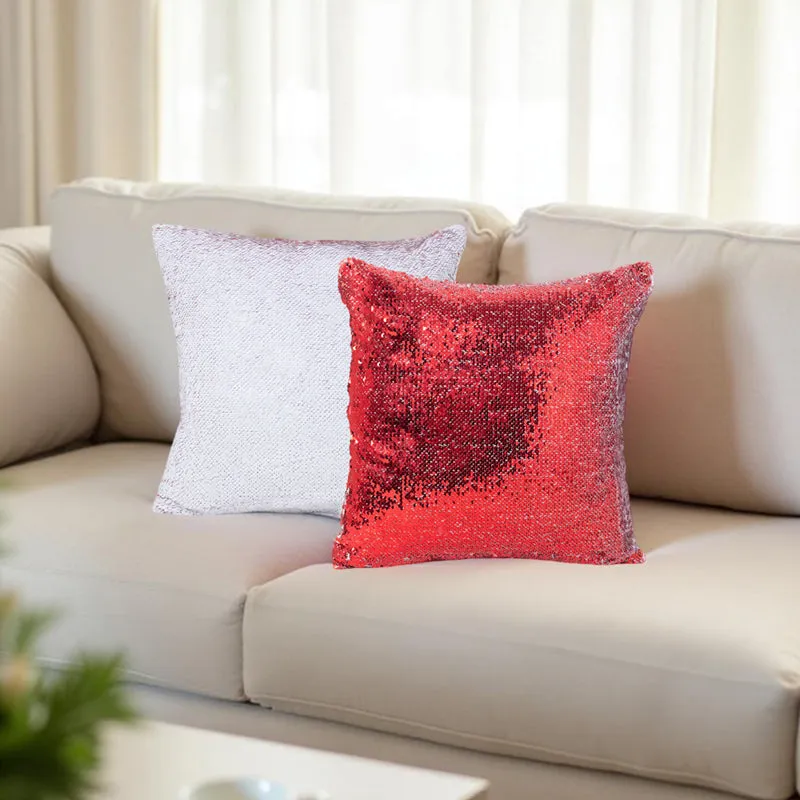 Lisha Sequin Cushion Cover (Red & White) - Set Of Two media 2