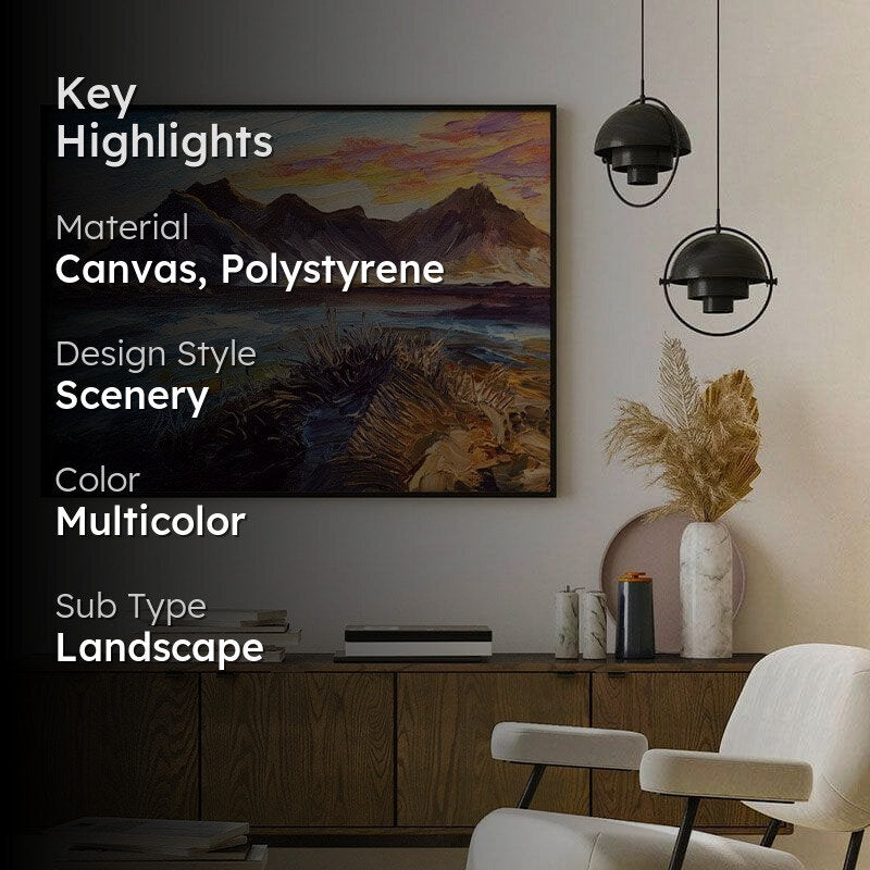 Mountains and Sunset Canvas Painting - Black Frame media 2