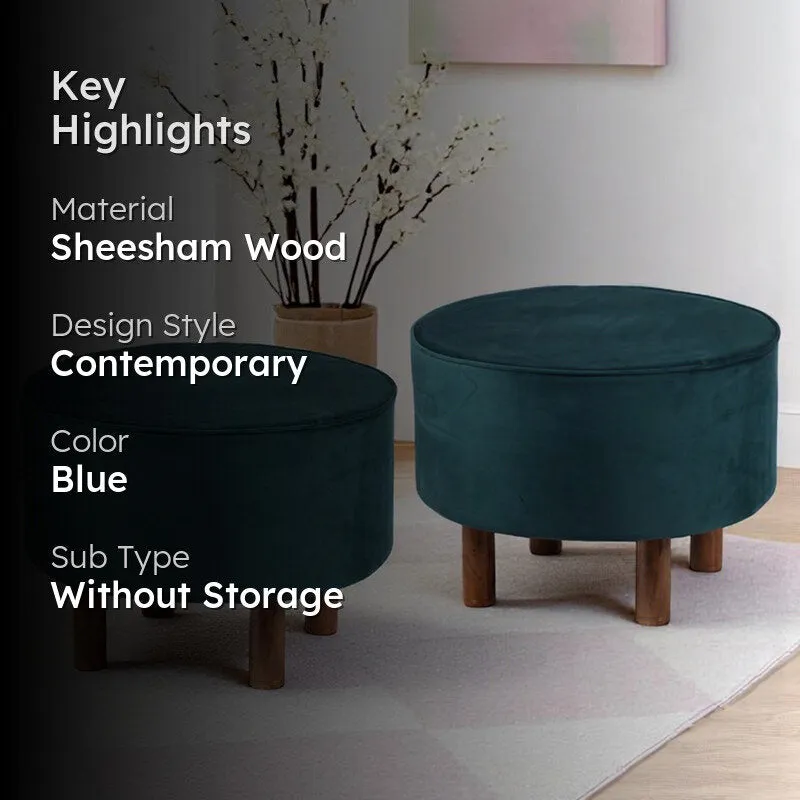 Irixon Sheesham Wooden Ottomans (Blue) - Set Of Two media 2
