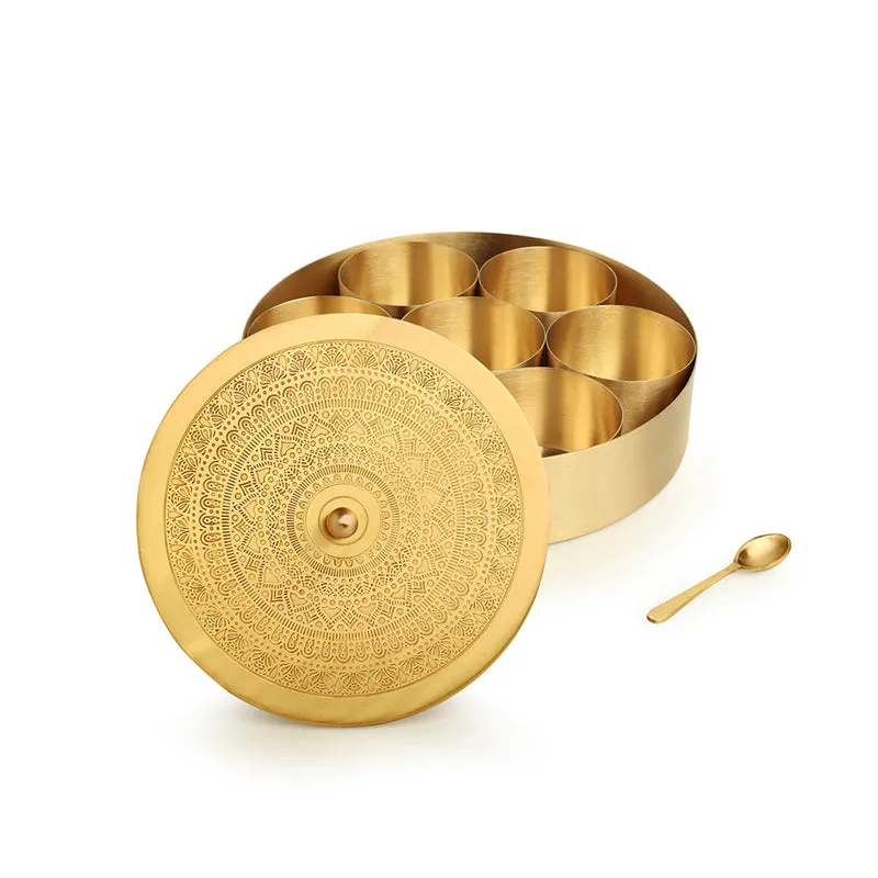 Tao Hand-Etched Brass Masala Box - 100 ML - 4