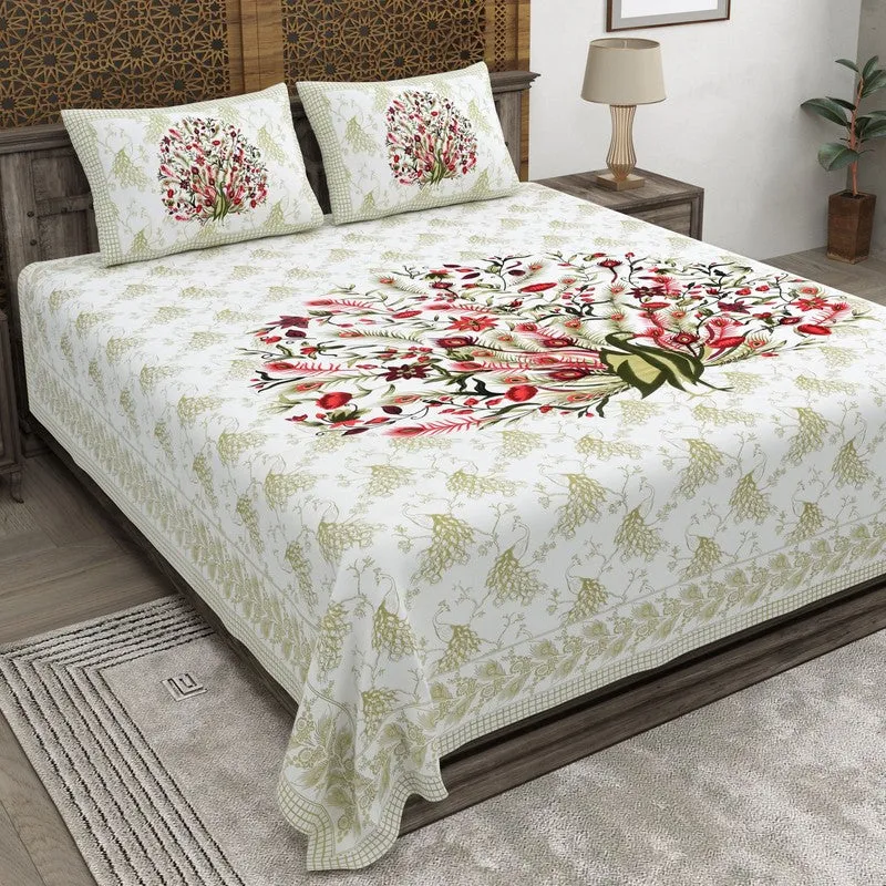 Classicra Cotton Bedsheet (Olive green,Pink) - 240 TC media 1