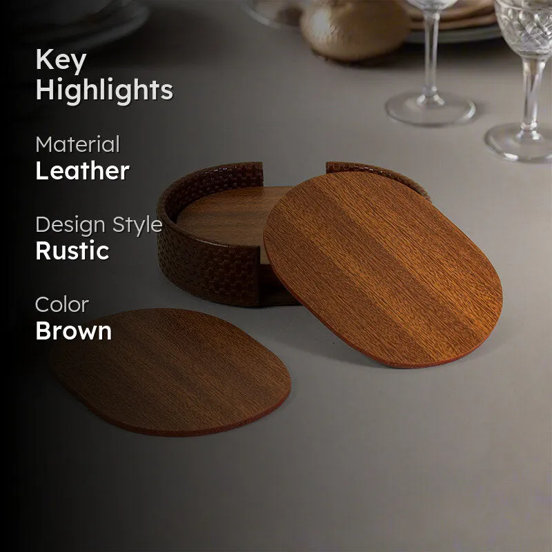 Tishue Faux Leather Coaster (Brown) - Seven Piece Set media 2