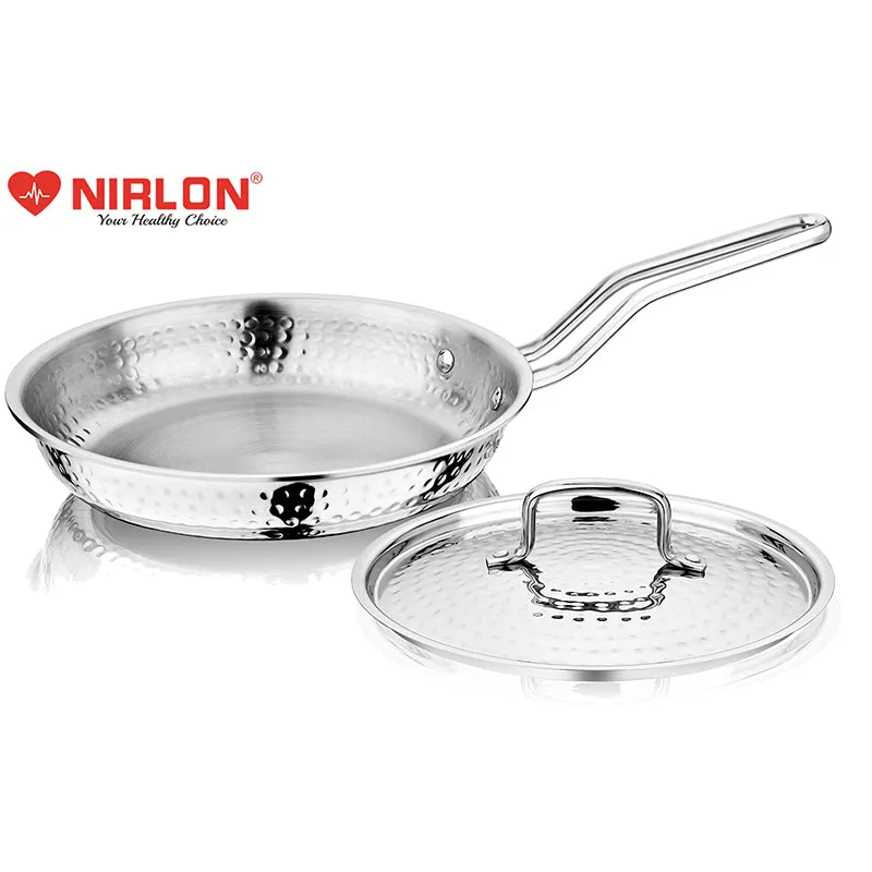 Nirlon Hammered Steel Frying Pan With Lid - 10 Inches media 1