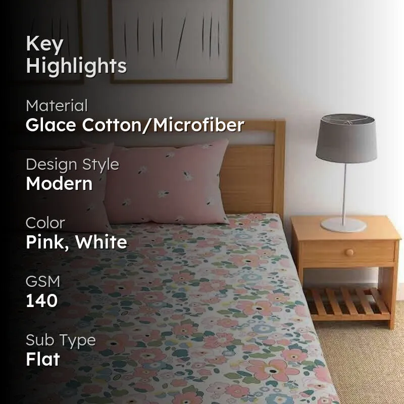 Doodled Blossoms Microfiber Bedsheet - 140 GSM media 2