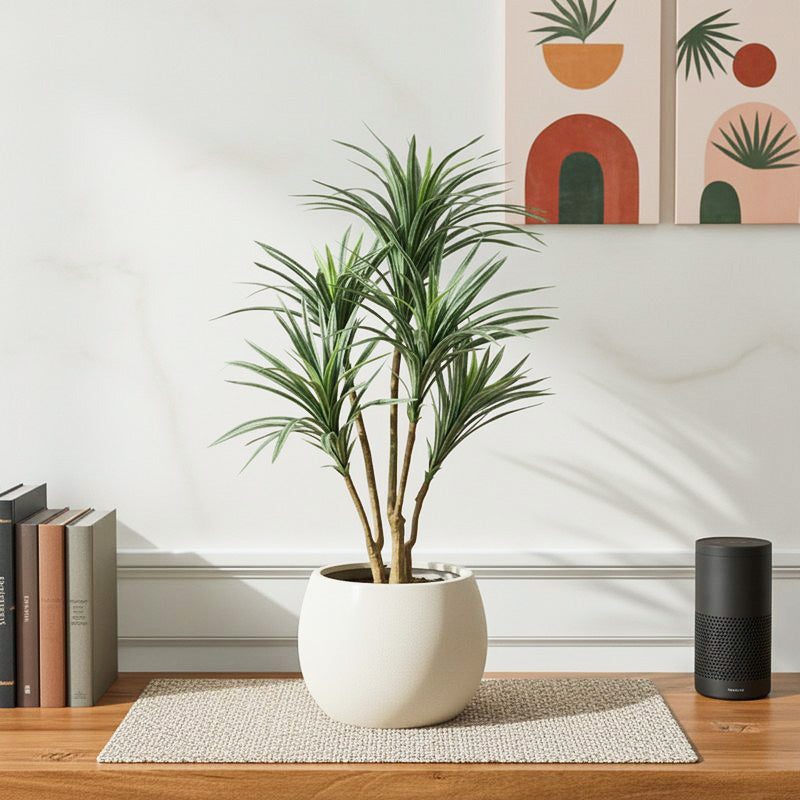 Zylo Artificial Red Green Yucca Plant With Black Plastic Pot 3 ft