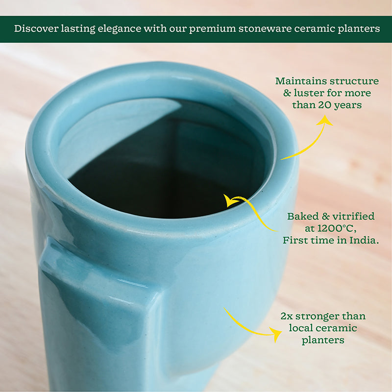 Ugaoo Minimalica Ceramic Planter - Aqua Green media 5