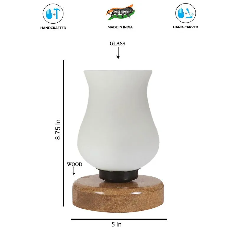 Gleamir Glass Table Lamp With Wooden Base - White media 8
