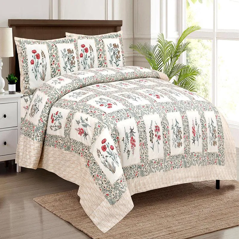 Siddhi Floral Cotton Bedsheet (White,Green) - 180 TC media 1