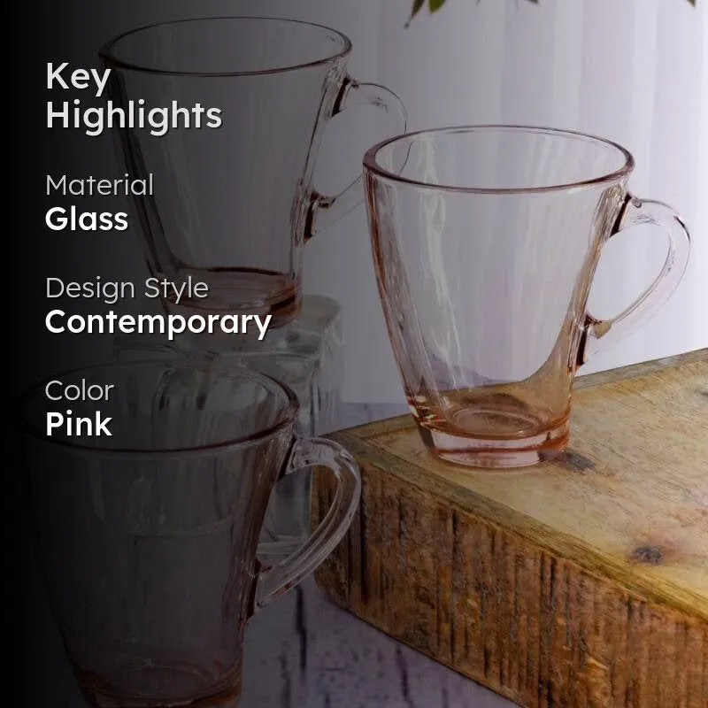 Pasabahce Glass Tea Cup (170 mL Each) /Pink)- Set of Six media 2