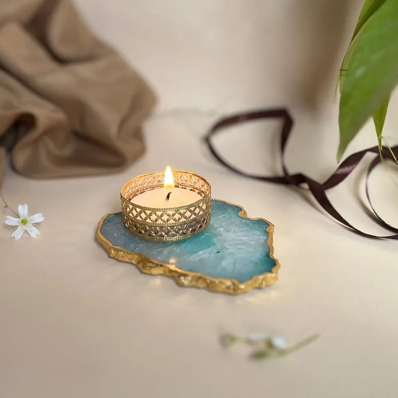 Niema Handcrafted Agate Tealight Candle Holder - Turquoise media 3