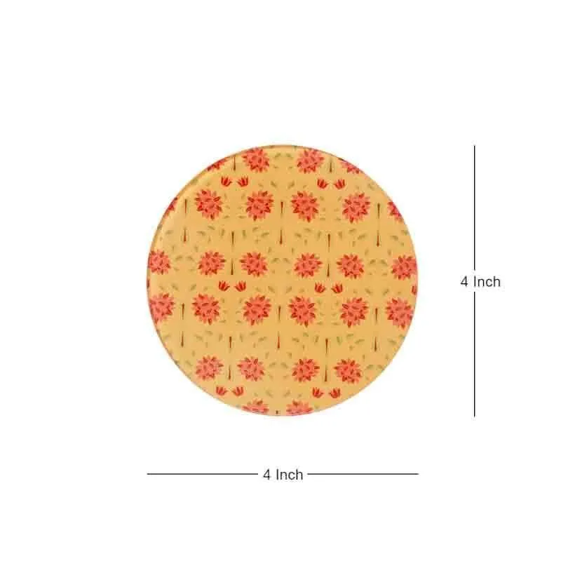 Magnate Mughal Yellow Round Classic Coaster - Set Of Four media 4