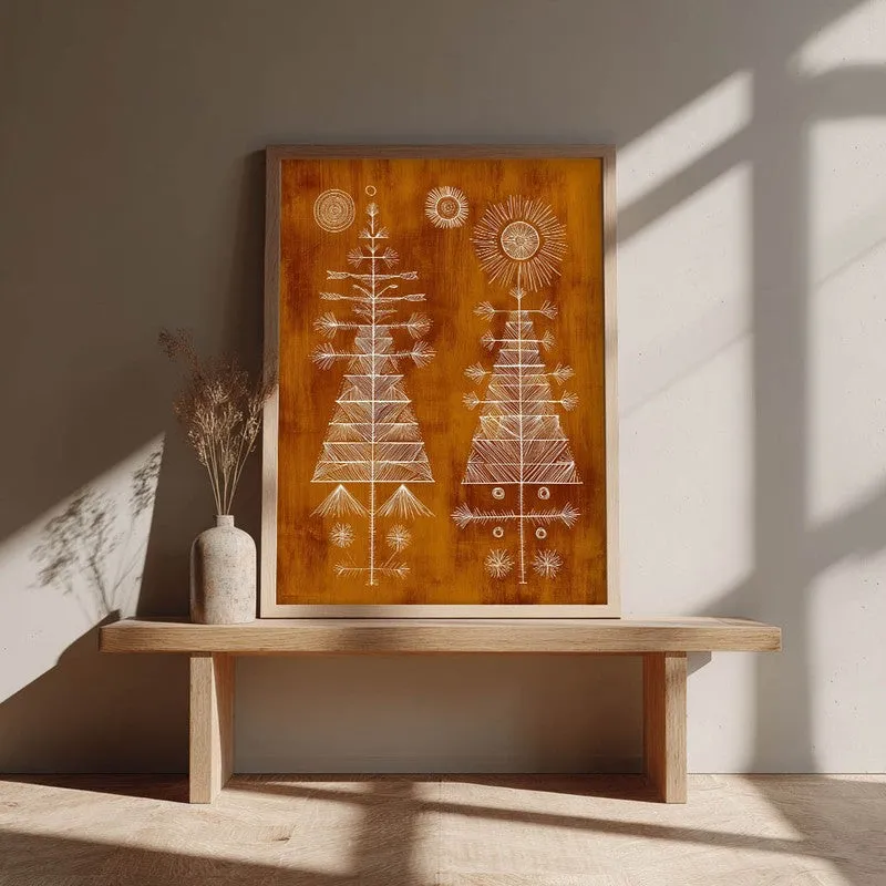 FolkHaven Warli Inspired Canvas Wall Painting With Brown Frame media 7