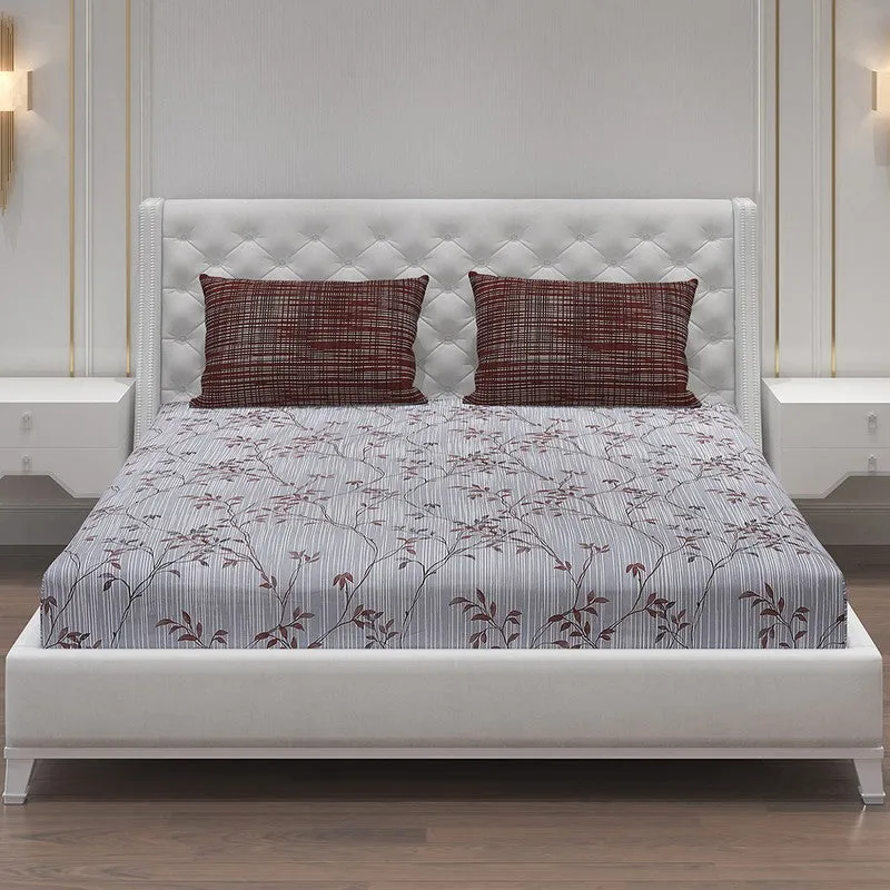 Monte Carlo Flora Form Cotton Bedsheet (White,Brown) - 104 TC media 3
