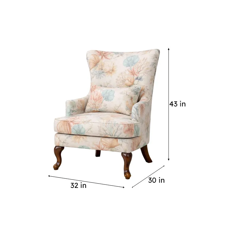 Esten Teak Wood & Velvet Heritage Floral Lounge Chair media 8