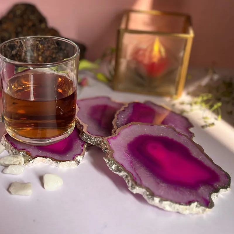 Suzzaine Handcrafted Brazilian Agate Coaster (Pink) - Set Of Four media 4