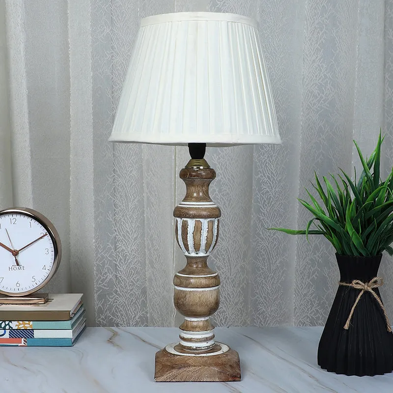 Gujo Totem Pleated Mango Wood Table Lamp - White,Brown media 2