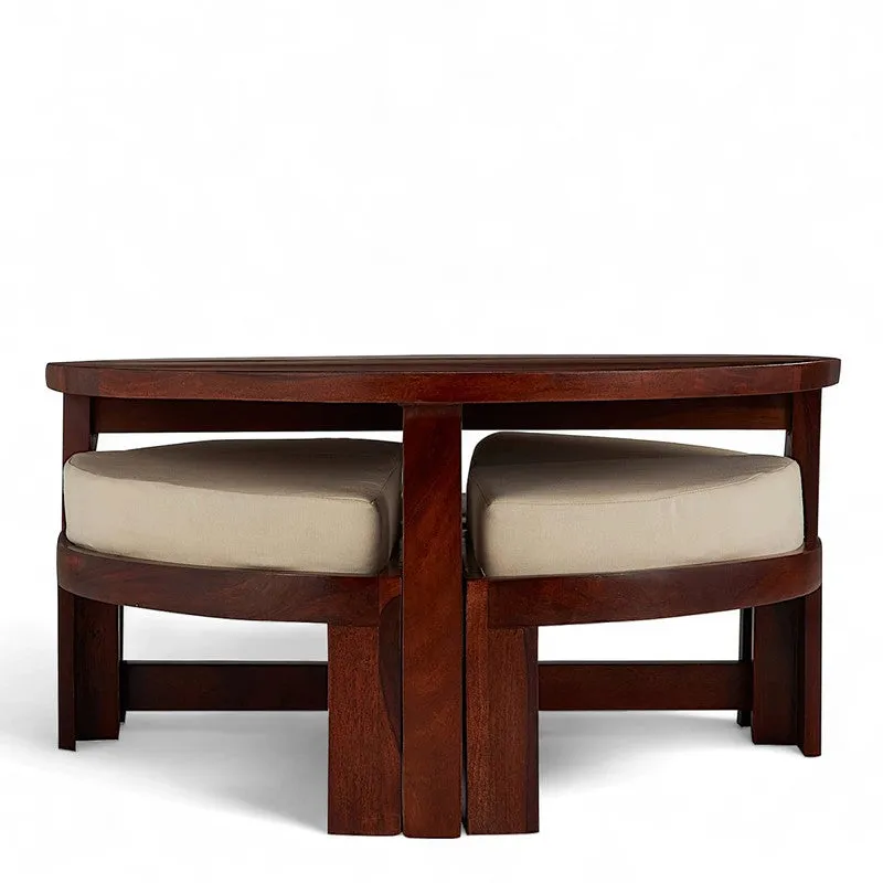 Gravex Sheesham Wooden Center Table with Stools and Cushions (Brown,Red) - Nine Piece Set media 5