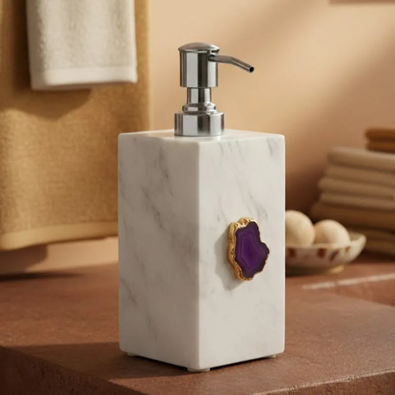 Kade Handcrafted Agate & Marble Soap Dispenser - Pink media 1
