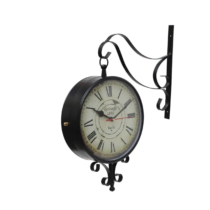 Nira Double Sided Roman Numeral Station Clock - Black & Beige media 4