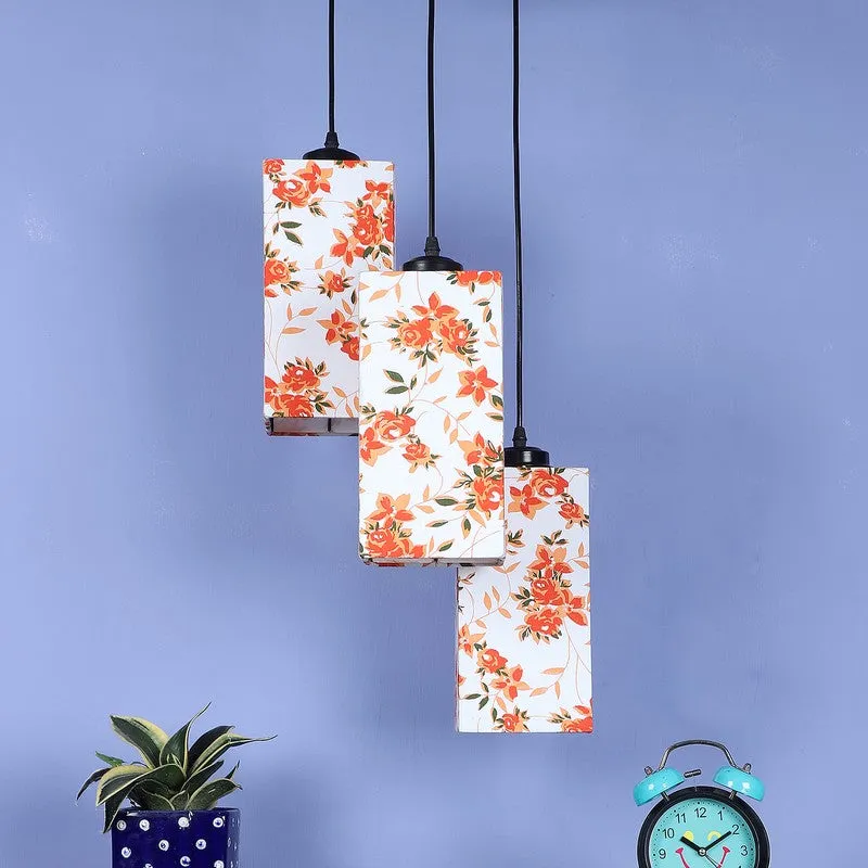 Warm Ivory Triple Metal Ceiling Lamp - White & Orange media 4