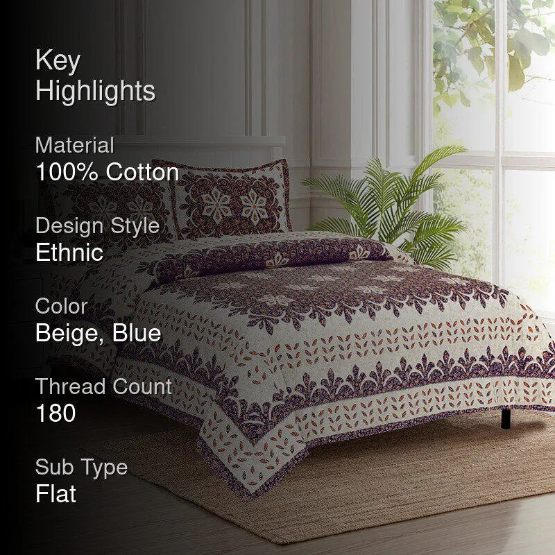 Alankrita Ethnic Cotton Bedsheet (Beige,Brown) - 180 TC media 2