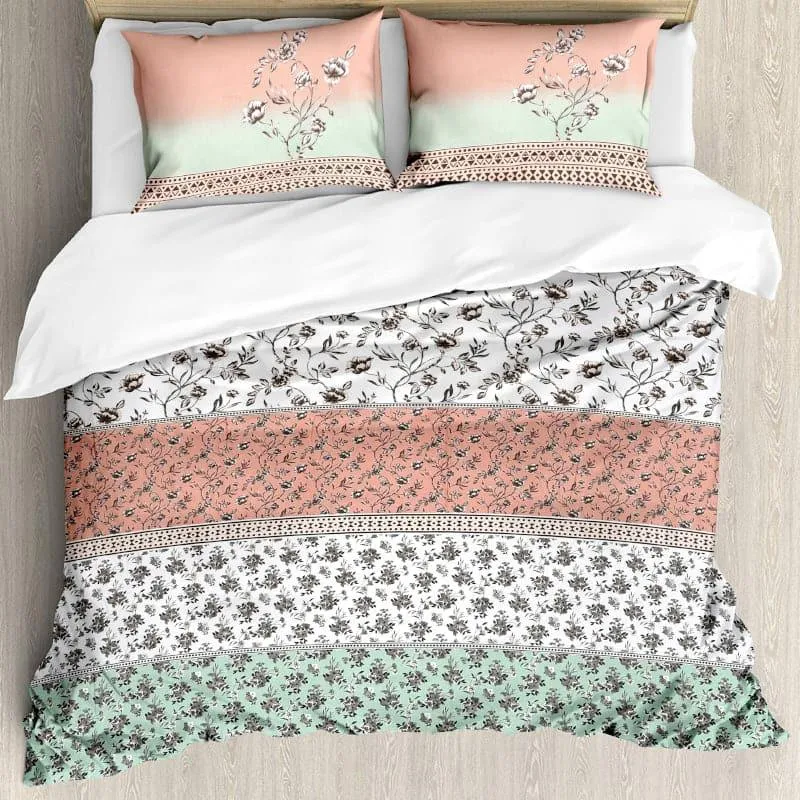 Nesa Flora Stripe - Green & Peach Cotton Bedsheet - 210 TC media 3