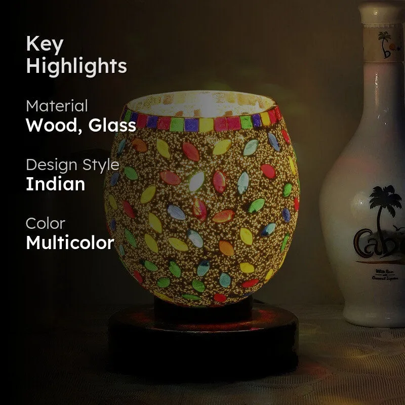 Skyrin Mosaic Glass Table Lamp With Wooden Base - Multicolor media 2