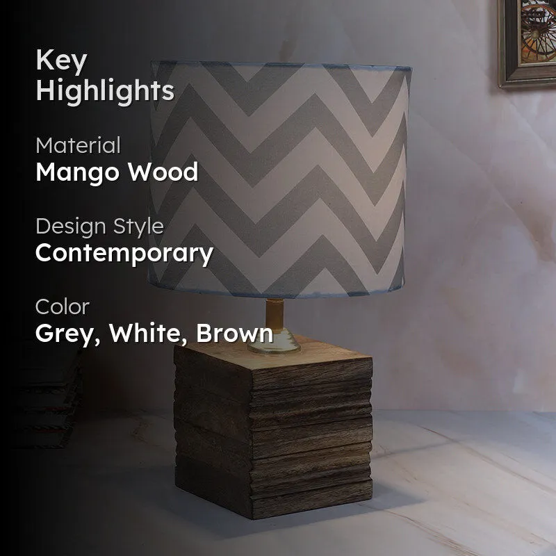 Chevron Light Cube Printed Mango Wood Table Lamp - Grey,White media 2