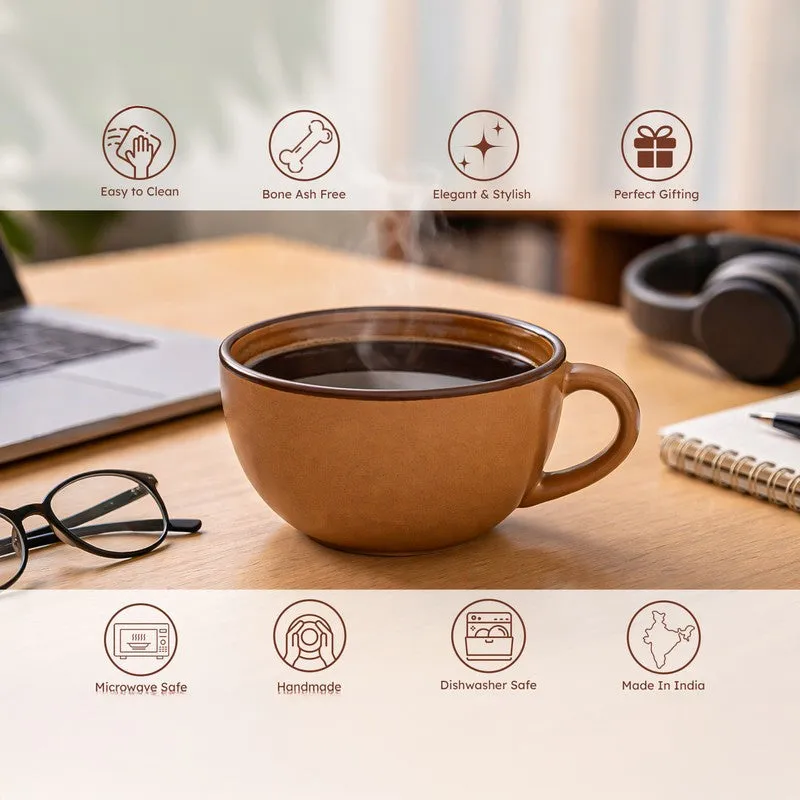 Cuddle Ceramic Tea Cup (250 mL Each),Dark Brown) - Set Of Four media 5