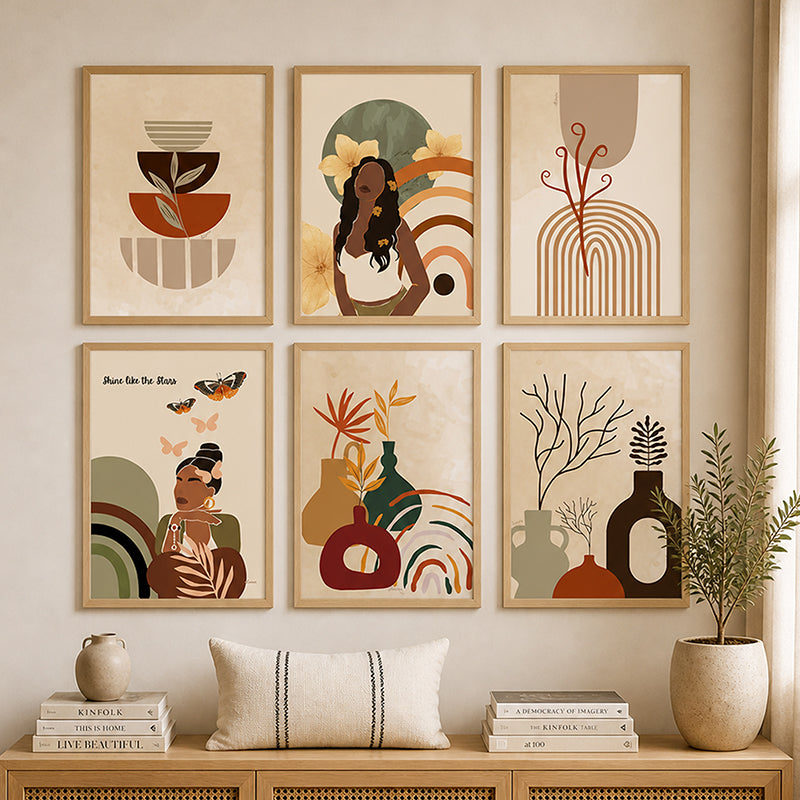 Monara Abstract Pattern Wall Painting With Frame - Set Of Six
