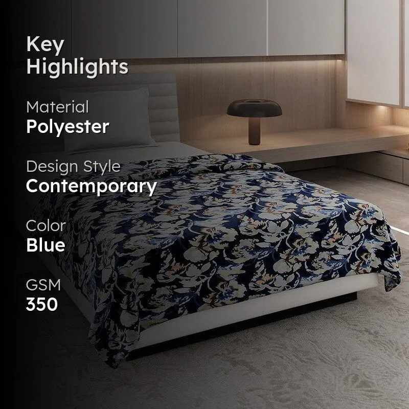 Monte Carlo Bluebloom Floral Print Polyester Blanket (Blue) - 350 GSM media 2