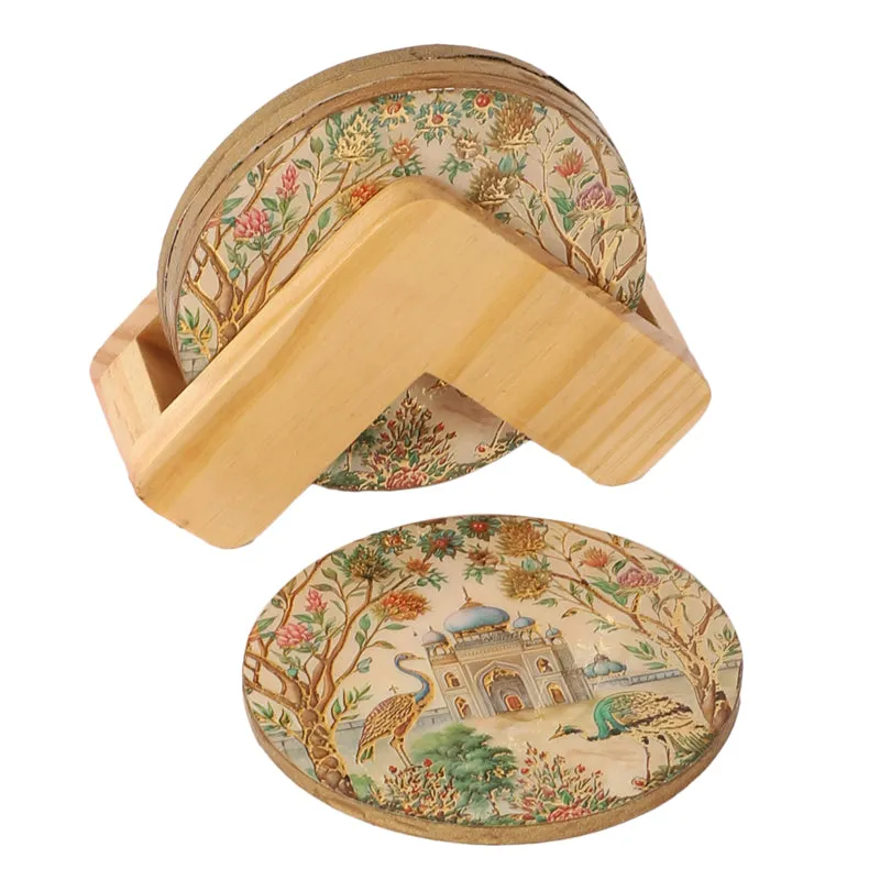 Royal Eden Wooden Coasters with Stand - Five Piece Set media 4