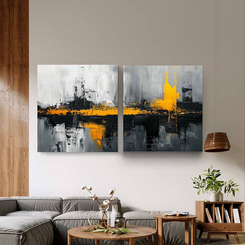 Splash Of Yellow Wall Painting - Set Of Two