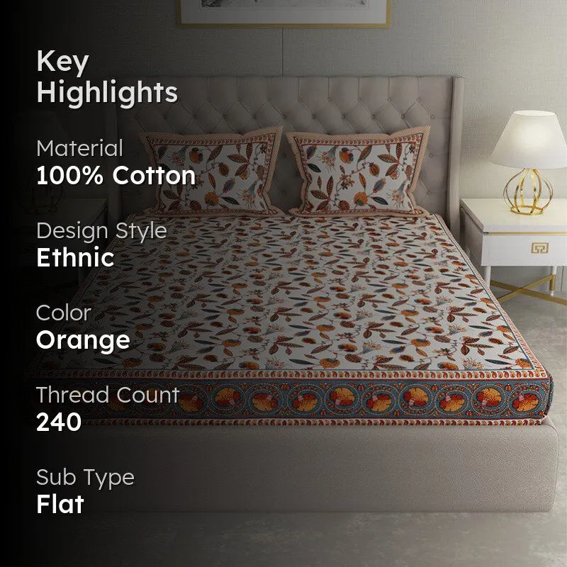 Suvarna Printed Cotton Bedsheet (Brown) - 240 TC media 2