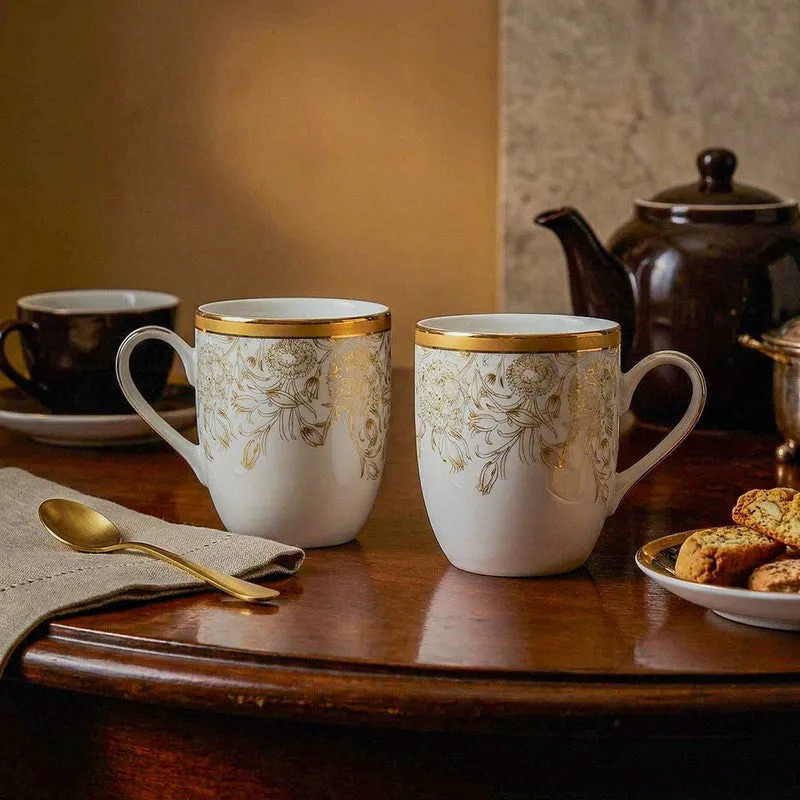 Gilded Iris 24k Gold Brushed Porcelain Coffee Mug (300 mL Each/Gold) - Set Of Six media 3